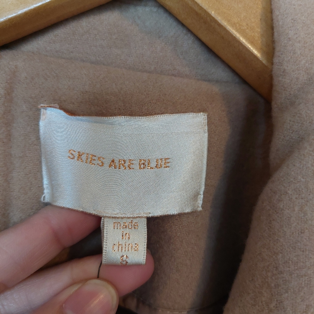 Skies Are Blue Double Breasted Wool Blend Classic Tan Trench Coat Size Small NWT - Picture 3 of 7